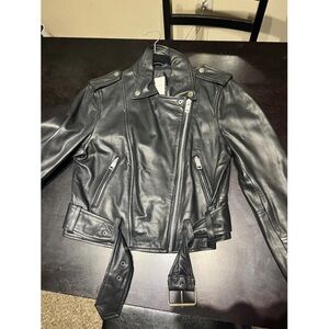 Avec Les Filles Black Leather Motorcycle Jacket